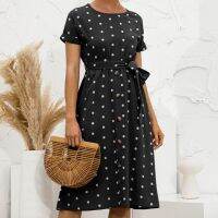 【Ladies shop】 FashionWomen2022 Dot Print Short Sleeve Soft LooseLadyfor Dating Pink XL Robe Femme