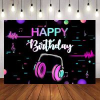 Pop Musical Symbol Black Pink Photo Backdrop Happy Birthday Music Party Photography Background Neon Dance Decor Table Banner Banners Streamers Confett