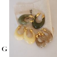 GHIDBK Vintage Oval Chunky Resin Hoop Earrings For Women Statement Elegant Thick Geometric Shaped Green Earring GIft Jewelry