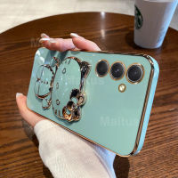 เคสสำหรับ Samsung Galaxy M14 5G / M34 5G / M54 5G เคสพร้อมขาตั้งกระจกแต่งหน้าแมวน่ารักกรอบสี่เหลี่ยมชุบ6D สุดหรูเคสกรณีที่โทรศัพท์ของผู้ถือมันวาวกรอบซิลิโคนนิ่มกันกระแทกฝาหลัง