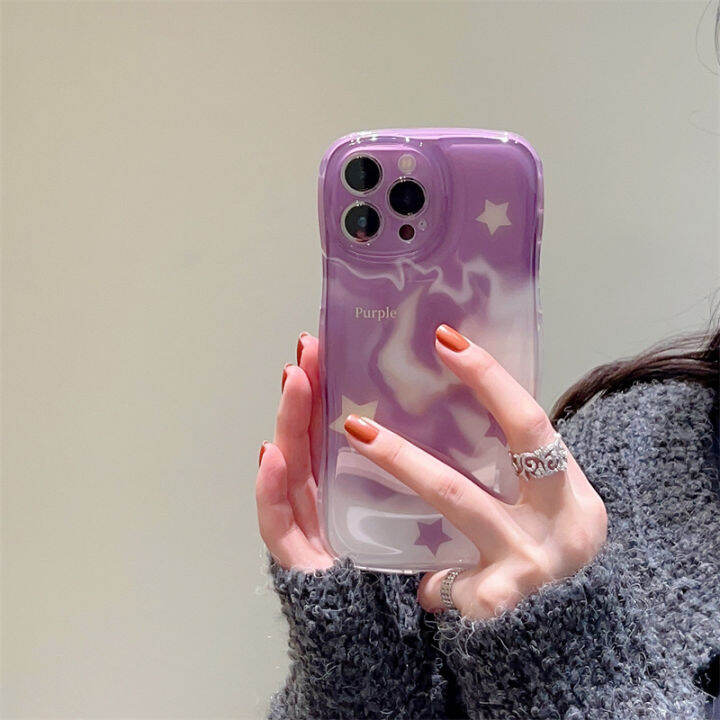 ความรู้สึกมึนงง-dye-starry-cell-phone-case-สำหรับ-iphone12-เคส-air-cushion-wave-edge-สำหรับ-iphone11promax-เคสโทรศัพท์สีม่วงแฟชั่นสำหรับ-iphone13-plush-star-holder-เคสโทรศัพท์สำหรับ-iphone12promax