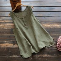 Womens Plus Size Sleeveless Cotton Linen Tops And Blouses Vintage Solid Color Loose Tuinc Casual Shirts Lady Summer Vest Blusas