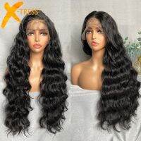 【LZ】✥✤  X-TRESS Synthetic Lace Front Hair Wigs for Women 32inch Long Loose Wave Black Color 13X4 Lace Frontal Wig with Natural Baby Hair