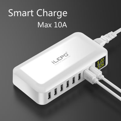 ILEPO 60W 8 Ports Quick Charge Smart USB Charger QC3.0 Screen Display Fast Charger Pocket Size with Cable For Huawei For iPhone