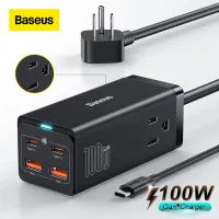 Baseus 100W GaN3 Pro Fast Charger For iPhone 13 12 Pro Max 6 in 1 AC/DC Multi-Port Desktop Powerstrip for Laptop Tablet Quick Charging Adapter