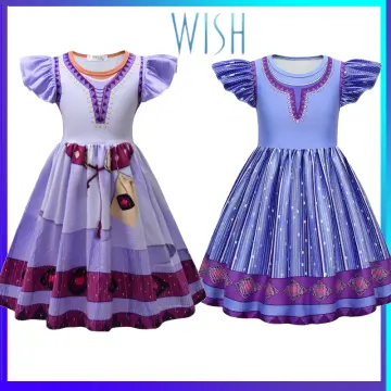 Kids Girls Movie Wish 2023 Asha Outfits Cosplay Costume Purple Dress H