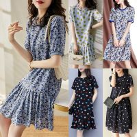 【สะดวกสบาย】Fashion Women Dress Heart-shaped Print Dresses Elegant Casual Short Sleeve O-neck Dress Female Newest Print Dress