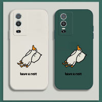 เคส Vivo Y76 5G Case Cartoon Duck สี่เหลี่ยมของเหลวเดิมซิลิโคนอ่อนปกป้องกล้องป้องกันการกระแทกฝาหลัง