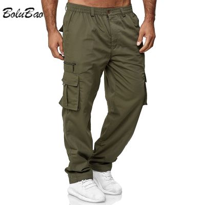 BOLUBAO Men Spring Casual Trousers Solid Color Multi-Pocket Loose Straight Sports Fitness Pants Outdoor Cargo Pants Men