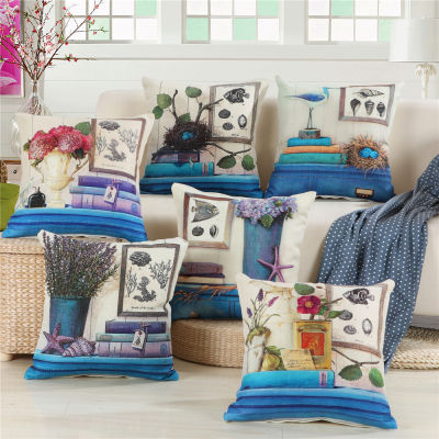 45x45cm Flower Printed Bamboo Linen Sofa Cushion Cover Car Waist Throw Pillowcase Xmas Decor