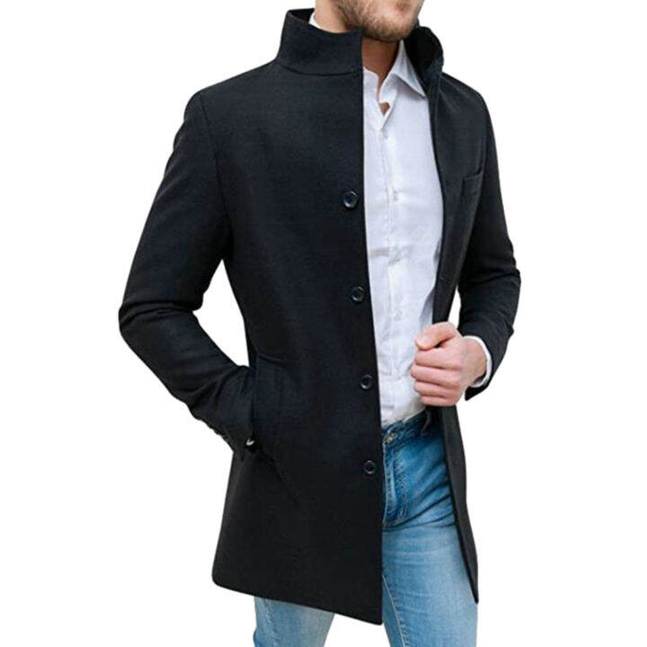 Freedun® Wool Coat Thick Men Trench Coat Men's Winter Trench Coat Slim Fit Midlength and Warm