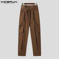 INCERUN Men R Style Cargo Leisure High Waist Multi-pocket Tie Belt Baggy Long Pants