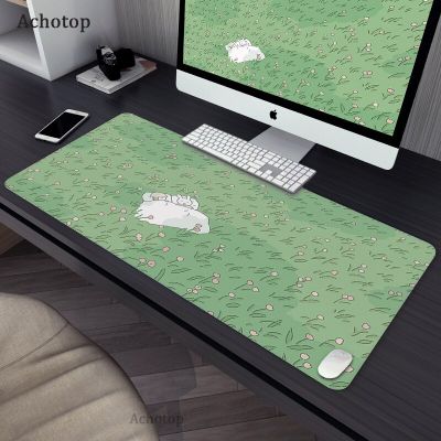 90x40cm Cat and Rabbit HD Thickened Mouse Pad Green Cute Plant Cartoon Animal Personality Oversized Gaming Keyboard Table Mat