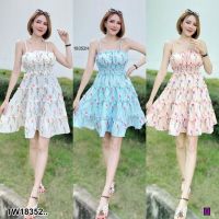 TT18352 เดรสสายเดี่ยวสั้น ลายดอกไม้กระโปรง 4 ชั้น .short camisole dress Floral pattern, 4 layers skirt..