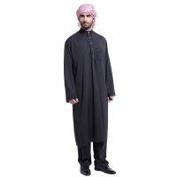 2021 New Muslim Men Long Sleeve Jubba Thobe + Pants 2pcs sets Islamic Saudi Arab Muslim Dubai Eid Kaftan Gown Plus Size