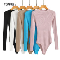 Toppies 2022 Spring Womens Slim Knitted Bodysuits Women Long Sleeve O-neck Tops Ladies Rompers Chic Jumpsuits