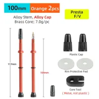 จุกนมแบบ Presta 100/120มม. สายใช้ในจักรยาน MTB ขอบไม่มีท่อ/วาล์ว FV ก้านโลหะผสมแกนทองเหลืองที่ถอดออกได้ด้วยที่ปิดผนึกแหวน