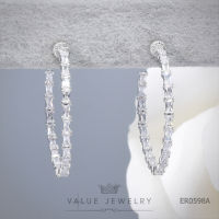 ต่างหูแป้น ทรงโค้งล้อมหู ประดับด้วยคริสตัลแท้ทรงเพชรเอมเมอรัล Emerald Shape Value Jewelry ER0598 ตุ้มหู เครื่องประดับ