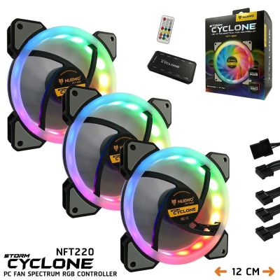 พัดลมเคสคอมพิวเตอร์ NUBWO รุ่น CYCLONE NFT-220 แบบชุด 3 ตัว พร้อมรีโมท มีไฟ RGB