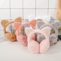 6 Color Child Cute Cat Ears Winter Outdoor Warm Earmuffs Cute Cat Ear Plush Earmuffs Shiny Sequin Soft Earflaps Headband for Kid