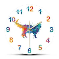 Colorful Numbers Modern Wall Clock Watercolor Cat Painting Art Hanging Timepiece Home Decoration Wall Clock