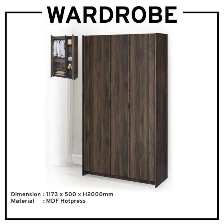 3 Door Wardrobe Cupboard Swing Door Clothes Storage