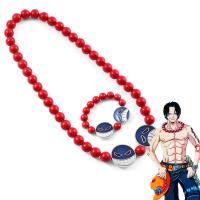 Anime Portgas D Ace Cosplay Bracelet Necklace Set Unisex Red Beads Smile Cry Face Pendant Jewelry Accessories Gifts