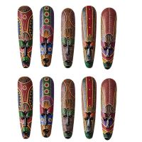 2X Wooden Mask Wall Hanging Solid Wood Carving Painted Facebook Wall Decor Bar Home Decorations African Totem Mask A