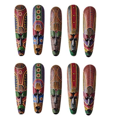 2X Wooden Mask Wall Hanging Solid Wood Carving Painted Facebook Wall Decor Bar Home Decorations African Totem Mask A