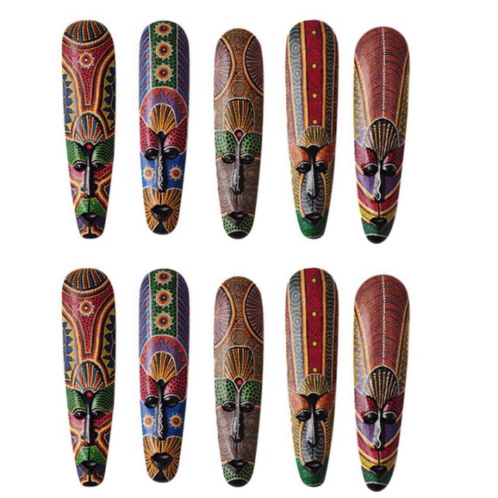 Wooden Mask Wall Hanging Solid Wood Carving Painted Facebook Wall ...