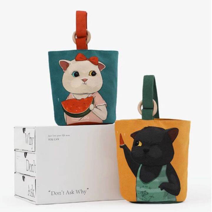 RNI2091 Large Capacity Cartoon Graffiti Bucket Bag Eat Watermelon Cat