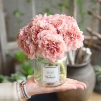 ☌ 1 Bouquet 5 Heads Artificial Silk Hydrangeas Flowers/Wedding Party Valentines Bridal Bouquet Home Decor/Blooming Simulation Lifelike Peony Flowers DIY Decoration