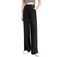 2022 New Women Black Casual Suit Pants Loose OL Wide Leg Spring Summer High Waist Plus Size Bottom Split Lengthen Trousers S 5XL