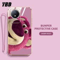 โทรศัพท์ลายหมีสตรอเบอร์รี่ YBD การ์ตูนดิสนีย์เคสสำหรับ Vivo Y02ฝาหลัง TPU นุ่มป้องกันการแตก Y02T Y02A มัน (ฟรีสายคล้อง)