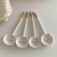 1Pcs Kitchen Tool Novelty Gift Ceramic Cartoon Cute Cat  Animal Spoon Hanging Coffee Dessert Spoon Unique Ice Cream Flatware New Serving Utensils