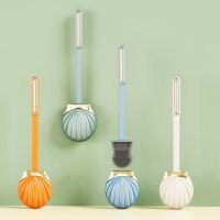 Long Handle Silicone Flat Toilet Brush with Shell Shape Holder Dead Corner Cleaning Punchless Bathroom Accesories Sets Tools