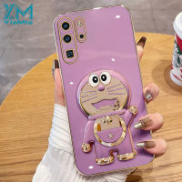 YiaMia เคสโทรศัพท์แฟชั่นสำหรับ Huawei P30 P30 Pro P30 Lite P40 P40 Pro P50 P50 Pro Nova 3i Nova 4E Nova 5i Nova 5T Nova 6 SE Nova 7i Nova 7 SE ตัวชุบโลหะหรูหรา Tinkling แมวพับเป็นขาตั้งซิลิโคนโทรศัพท์ฝาครอบ