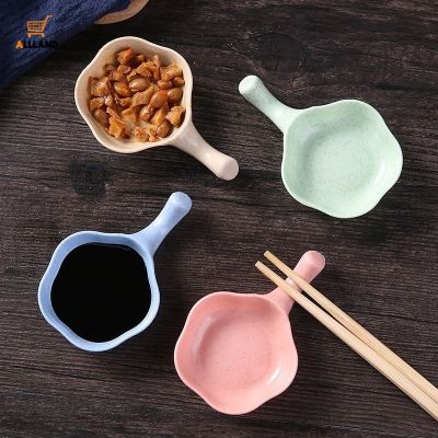Round/Leave/Flower Shaped Wheat Straw Seasoning Dish/ Kitchen Eco-friendly Household Spice Plate with Handle