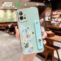 VRQR เคสโทรศัพท์หมีน่ารักพร้อมที่ยึดสีเดียวกันสำหรับ Vivo Y75 5G Y33S 5G T1 5G IQOO Z6 5G กรัมเคสด้านหลังซิลิโคนนิ่มตัวปกป้องกล้องถ่ายรูปกันกระแทก