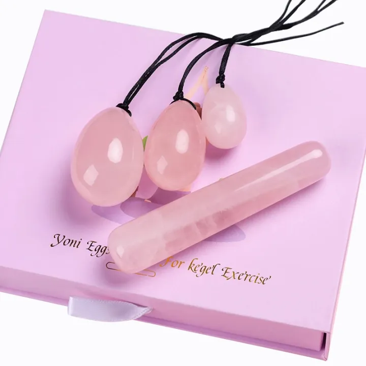 Natural Rose Quartz Yoni Egg Set Jade Egg L Muscle Firming Kegel Exercise Crystal Yoni Wand