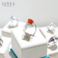 Lenya Jewelry แหวนเงินแท้ 925 ดีไซน์สุดเก๋ ประดับหินสีส้มคาร์เนเลียน (Carnelian )เป็นหินแห่งคำอวยพรให้พบเจอแต่ความสุข ความเจริญก้าวในชีวิต เสริมบารมีและเปล่งประกายระยิบระยับด้วยคิวบิกเซอร์โคเนีย ตัวเรือนชุบทองคำขาว