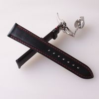 ❈▣▪ Genuine leather bracelet 20mm 22m for Mido Omege watchband men wristwatch band accessories fold buckle black with red stitch new