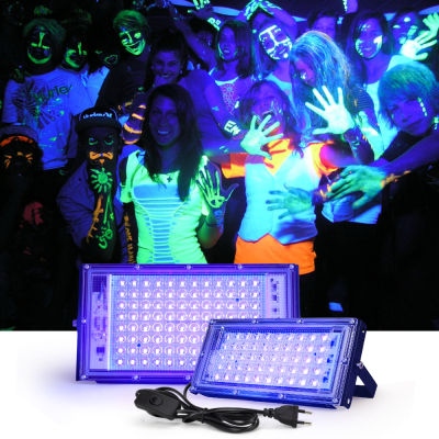 UV Flood Light 50W 100W AC220V 395nm 400nm Ultraviolet Fluorescent Stage Lamp With EU Plug For Bar Dance Party Blacklight