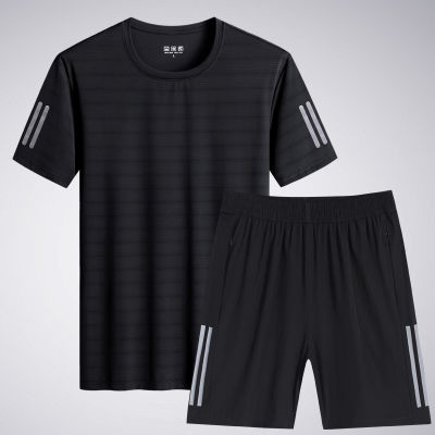 Summer Mens Sets 2 Piece T-shirts+Shorts Sets Quick Dry Sportswear Casual Sweat Suits Men Active Tracksuits Plus Size 7XL 8XL