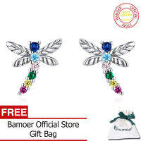 BAMOER ของแท้925เงินสเตอร์ลิงสีสันหลาย Zircons ผีเสื้อ Dragonfly ต่างหูตุ้มหูผู้หญิงสร้อยคอประดับ BSE514