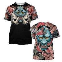 ใหม่ Samurai Tattoo ชายเสื้อยืด 3D พิมพ์ศิลปะหน้ากากสักแฟชั่นแขนสั้นเสื้อยืดฮาราจูกุพังค์สไตล์สุภาพสตรี Unisex 6XL