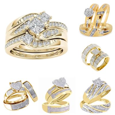 [MM75] คอลเลกชันชุดแหวนเรียบง่าย3ชิ้น/เซ็ต! หัวใจโรแมนติกเพทายแหวนหมั้นชุดสำหรับผู้หญิงอุปกรณ์เครื่องประดับงานแต่งงาน