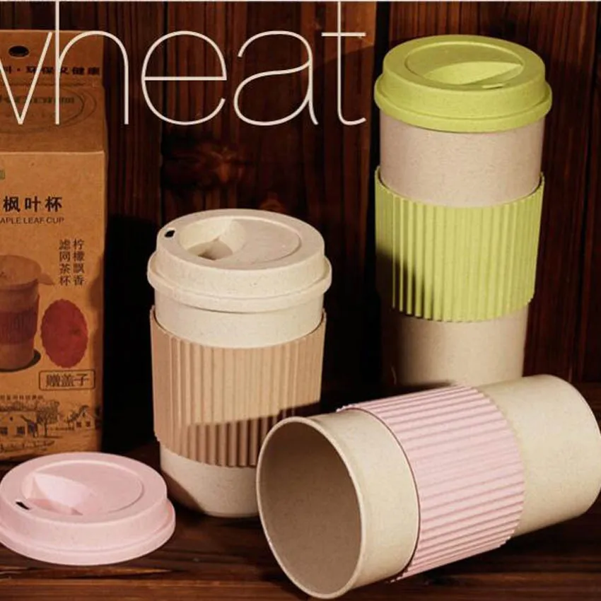 350/450/550ml Wheat Straw Travel Coffee Mugs Cup With Lid&Stir Easy To Go  Portable Mug