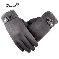 Rimiut Thick Warm Suede Gloves for Men with Touchscreen Non-Slip Breathable Spring Winter Gloves Cycling Driving Casual Gloves