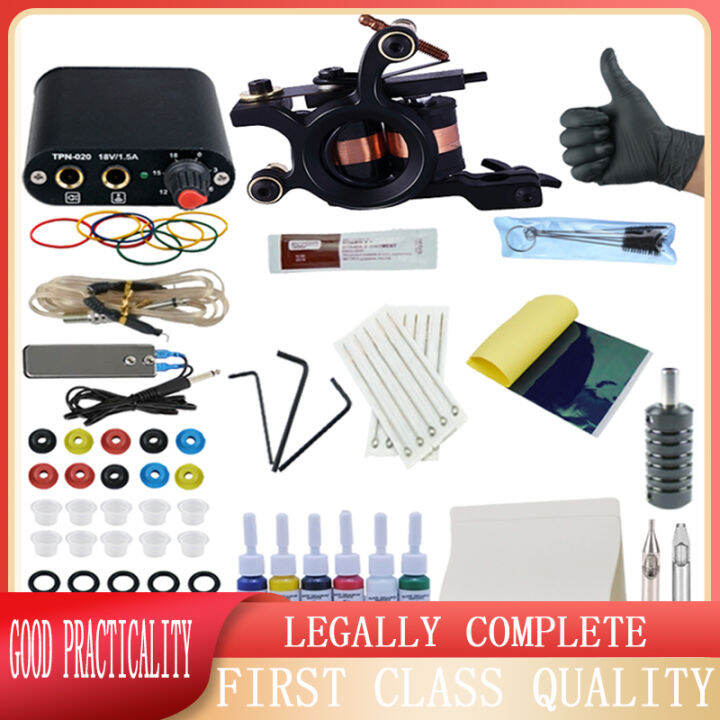 1 Professional Tattoo Machine Equipment Set 6 Color Ink Tattoo Power Supply Professional Full